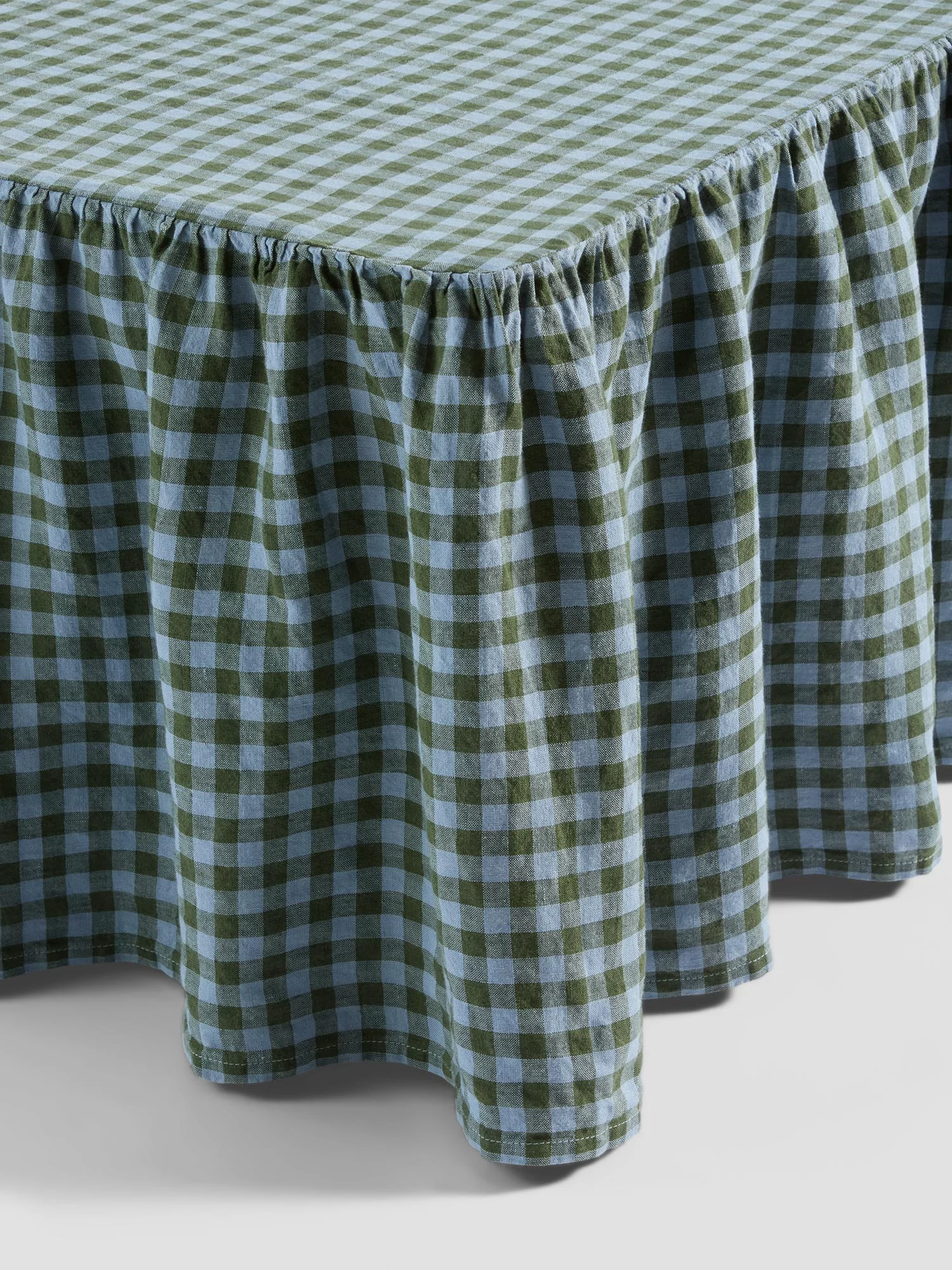 Functional Fern Green Dusk Blue Colour Drenched Gingham Linen Blend Valance Lightweight