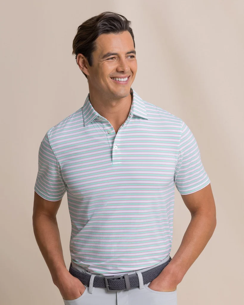 Exceptional Water Way Stripe Coastal Breeze® Performance Polo Top-Quality
