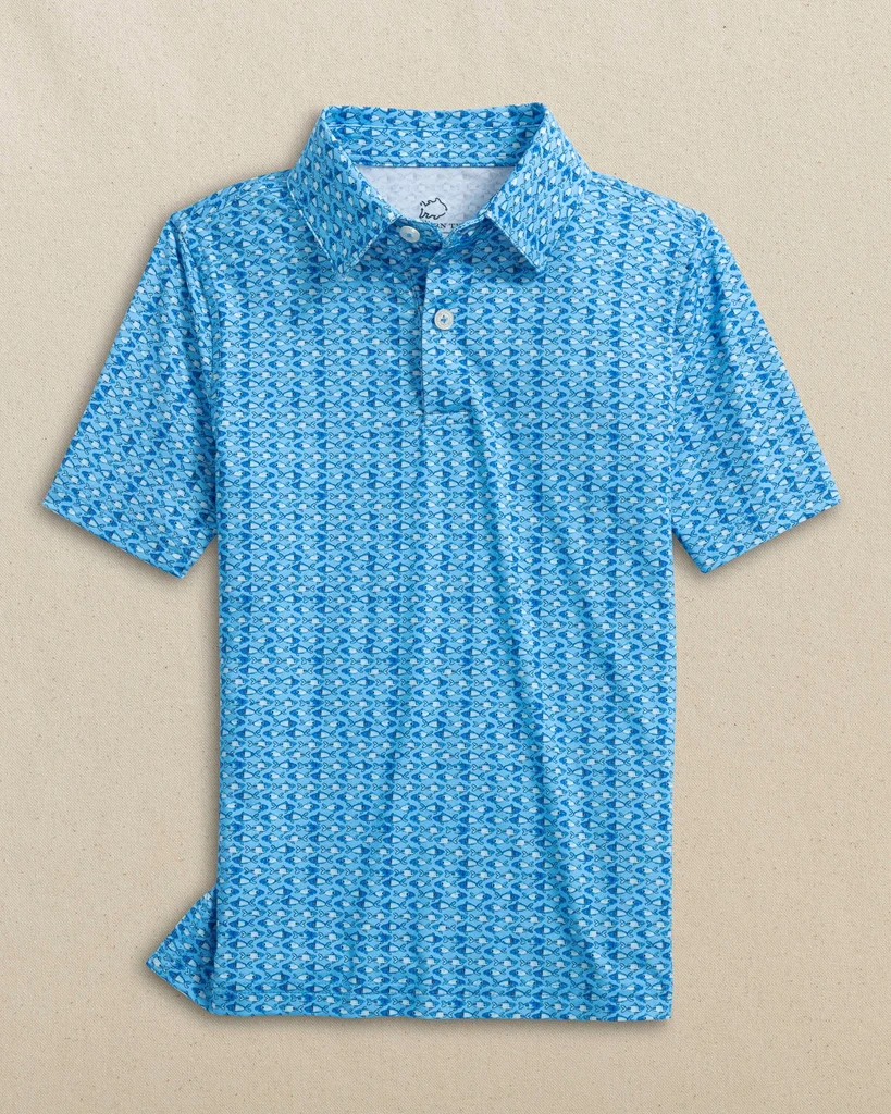 Superior Boys Driver Fish Printed Performance Polo Excellent