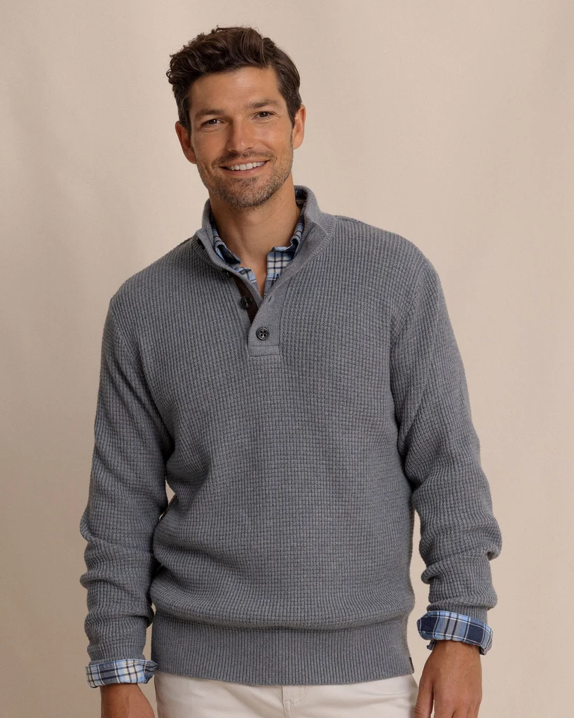 Dependable Bass Creek Heather Quarter Button Sweater First-Class