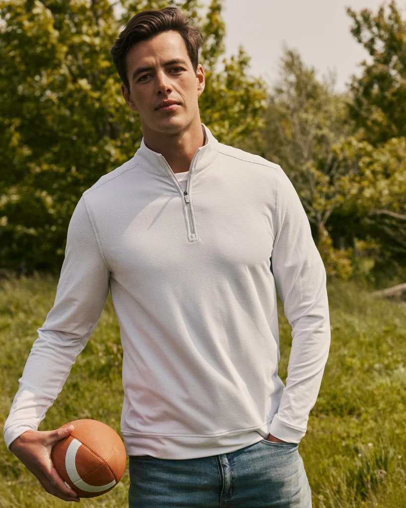 Durable Cruiser Micro-Stripe Heather Quarter Zip Natural
