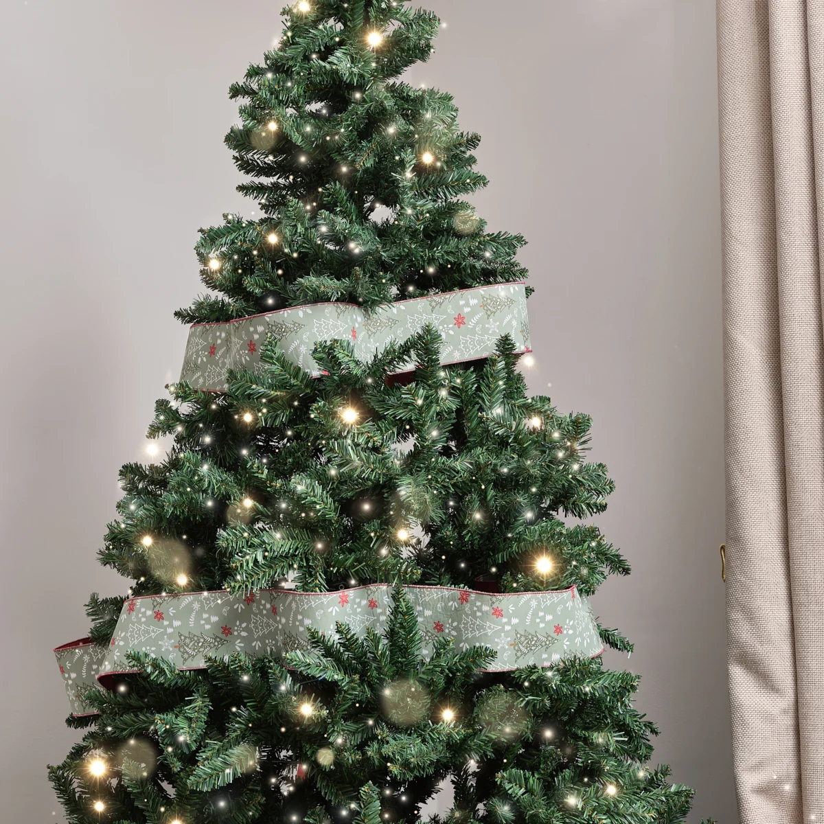Dependable Green Christmas Tree Detailed Fabric Tree Ribbon - 270cm 2.7m 106.3' First-Class