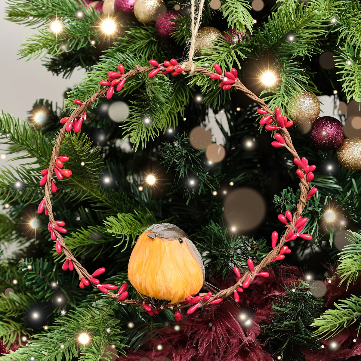 Convenient Large Round Robin Wreath Hanging Decoration - 20cm Consistent
