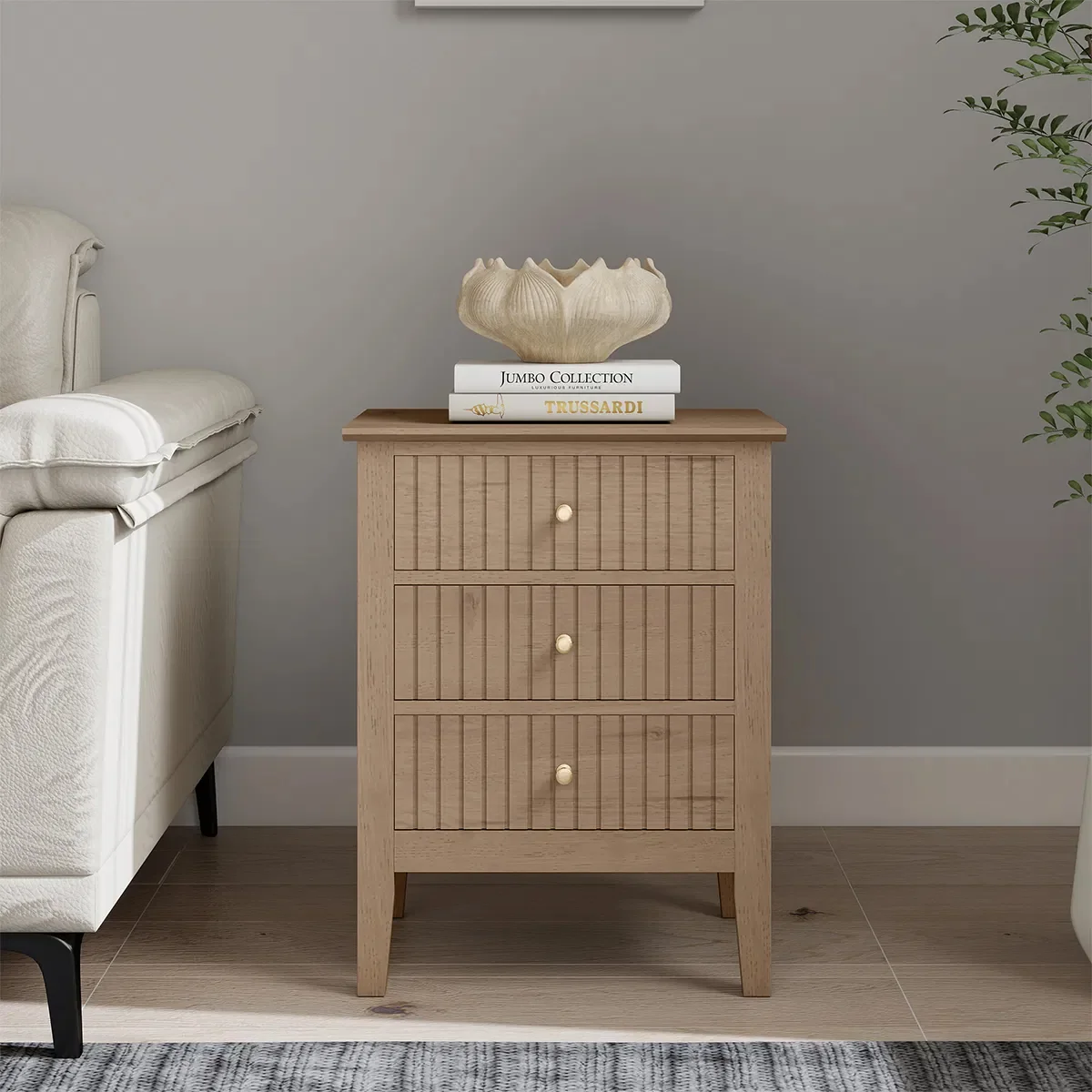 Elite 3 Drawer Bedside Table - Hales Pale Wood Range Safe