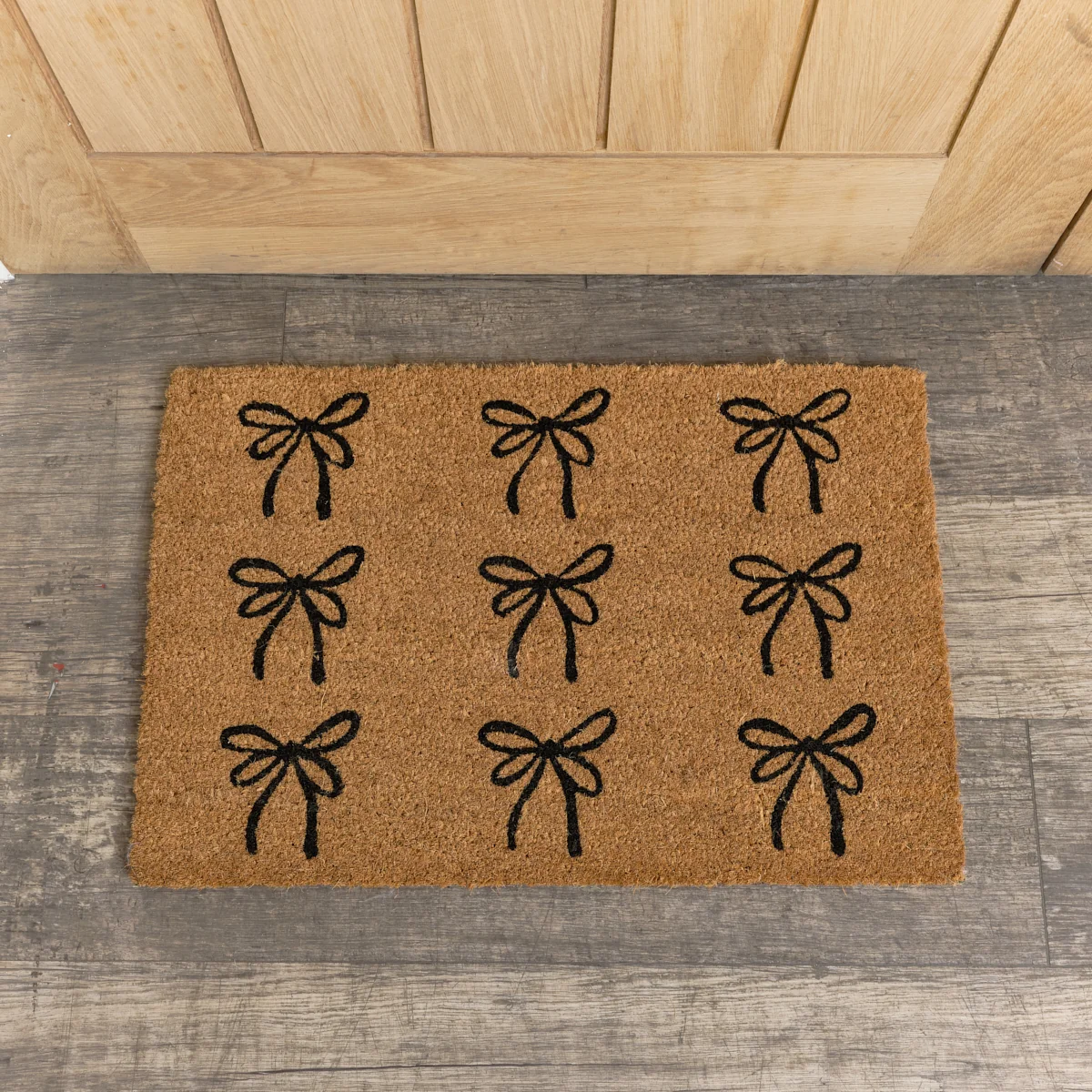Healthy Black Bow Detail PVC Backed Coir Doormat 60cm x 40cm Comfortable