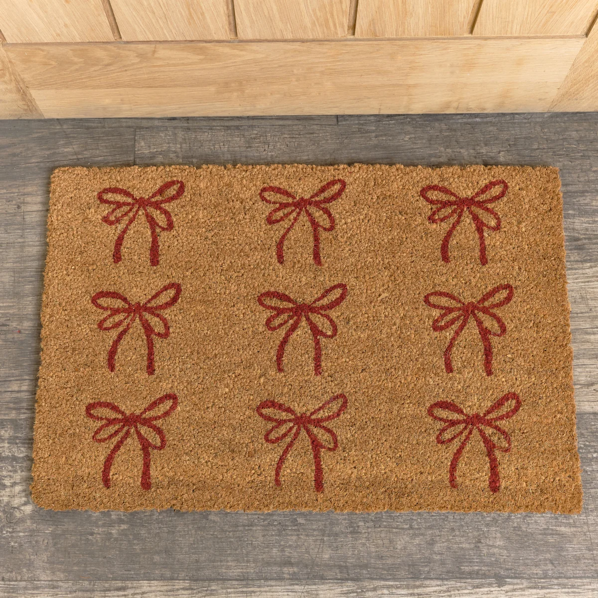 Safe Red Bow Detail PVC Backed Coir Doormat - 60cm x 40cm Functional