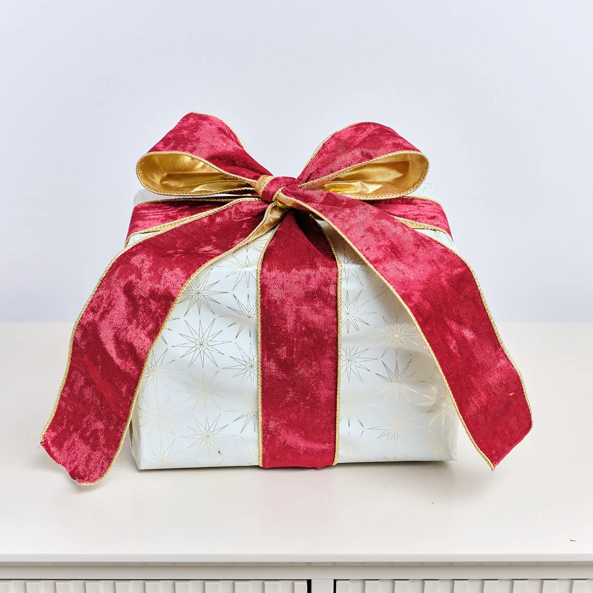 Flexible Large Red Gold Velvet Wired Ribbon - 270cm 2.7m 106.3' Functional
