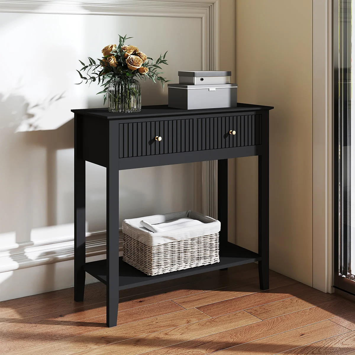 Innovative Black 2 Drawer Console Dressing Table - Hales Black Range Exclusive