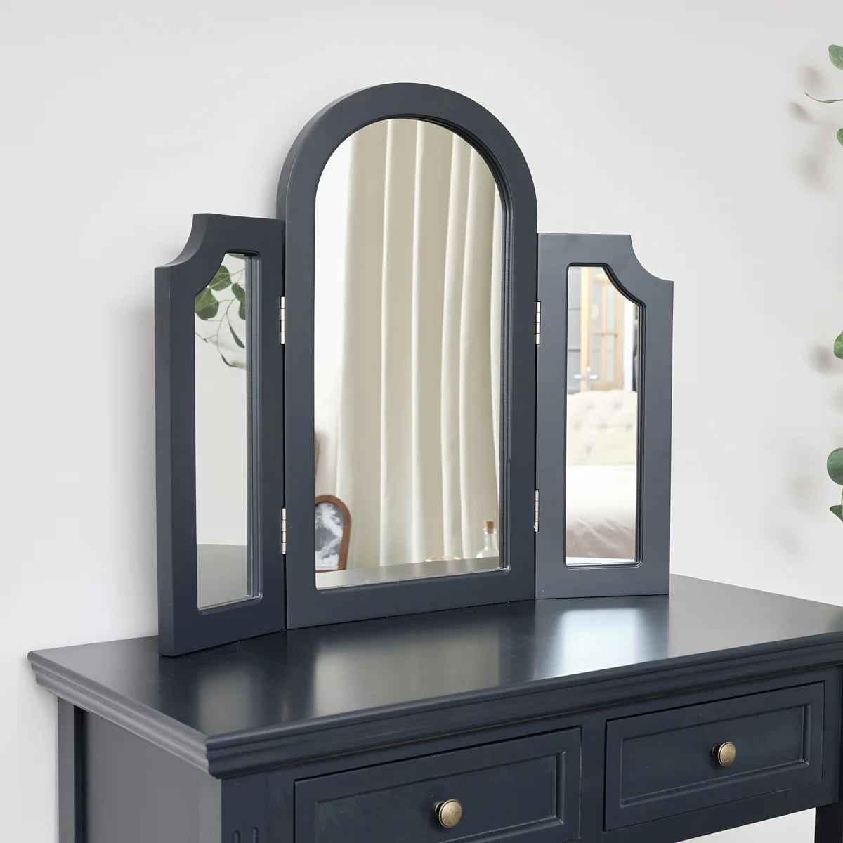 Next-Generation Navy Black Arched Triple Dressing Table Mirror - Daventry Navy Black Range Responsible