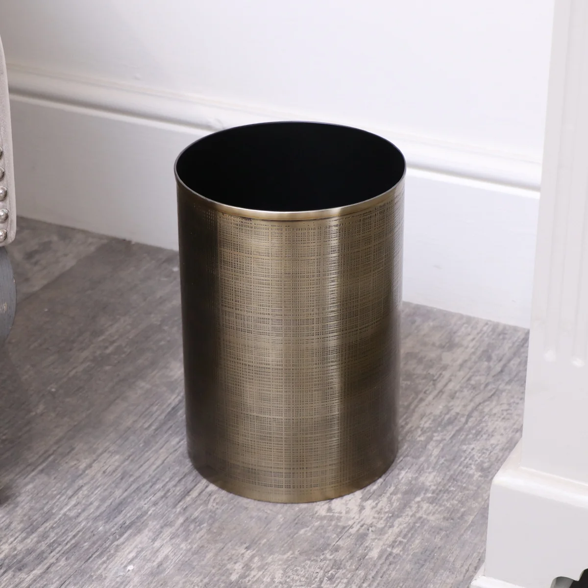 Casual Brass Gold Textured Metal Waste Bin Exclusive