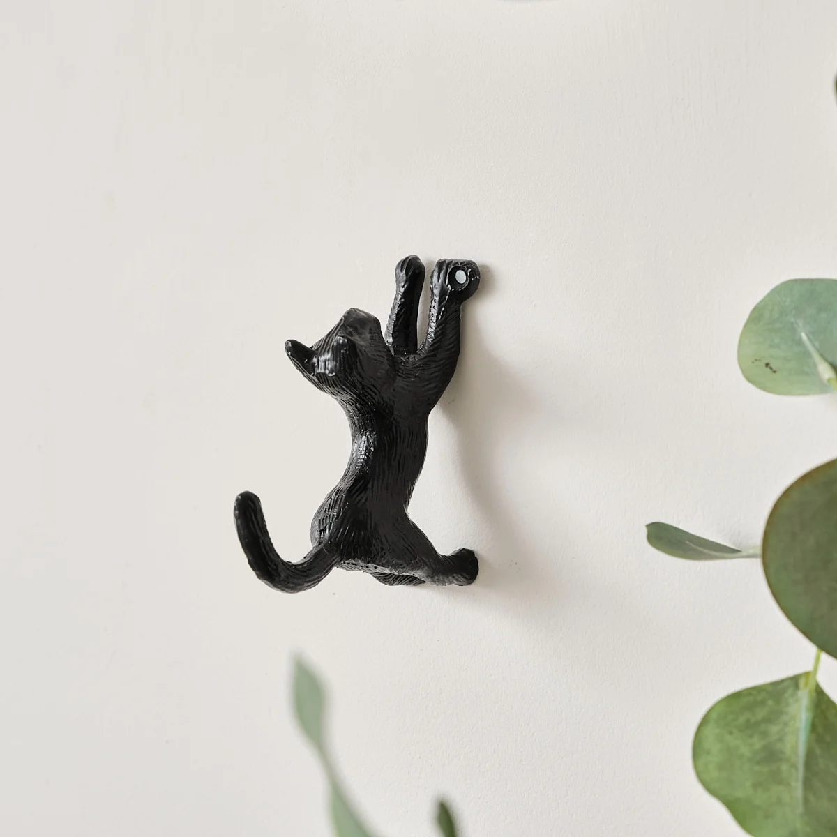 Crafted Matte Black Cat Wall Hook Contemporary