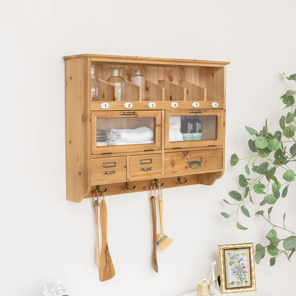 Carefully Designed Wooden Wall Mounted Cupboard with hooks Exceptional