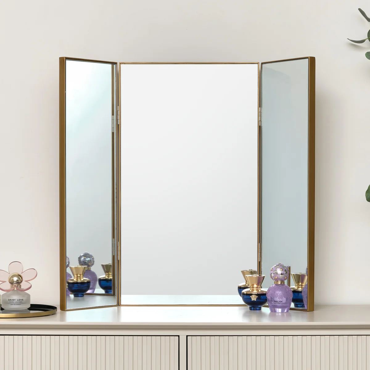Premium Material Large Gold Dressing Table Triple Mirror - 70cm x 60cm High-Quality