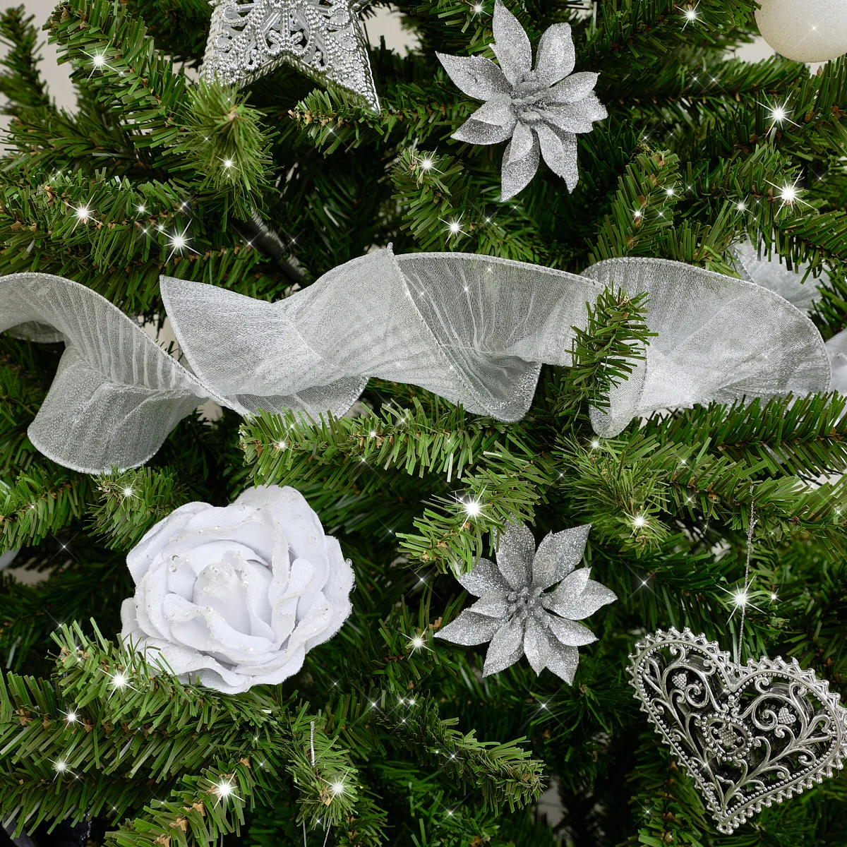 Long-Lasting Silver Sparkle Ruffle Christmas Tree Ribbon - 270cm 2.7m 106.3' Carefully Designed