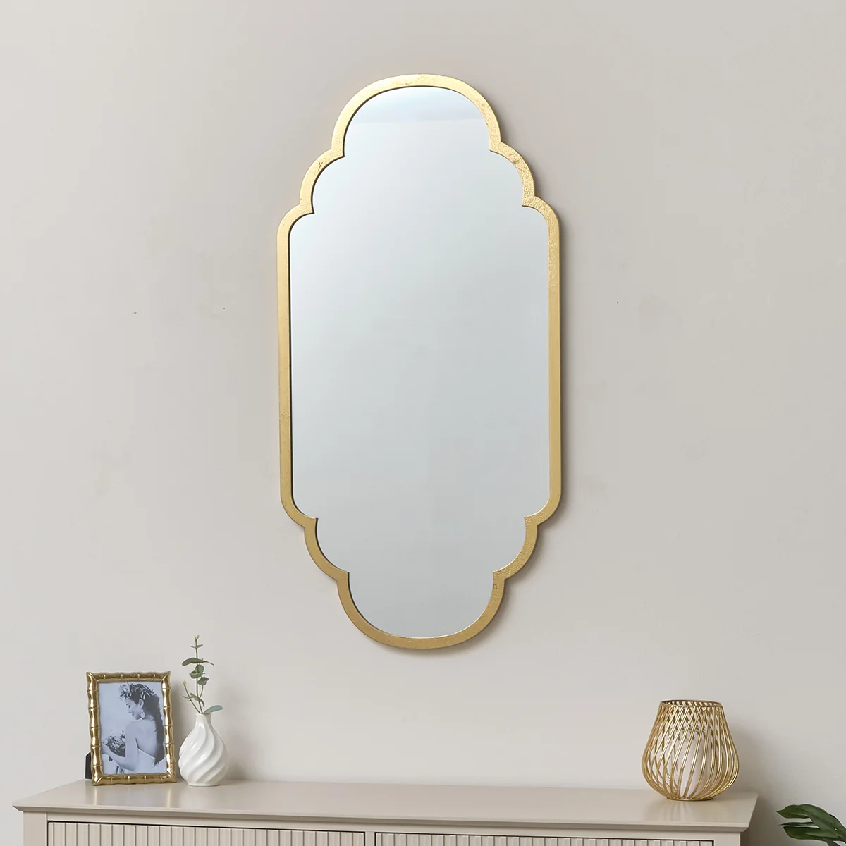 High-End Gold Foiled Curved Scalloped Framed Wall Mirror 50cm x 100cm Unique