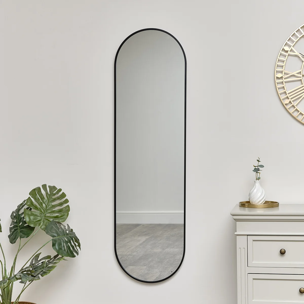 Recyclable Black Oval Framed Wall Mirror 140cm x 40cm Reusable