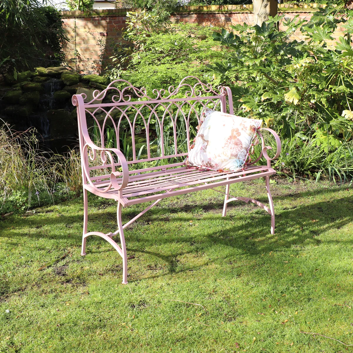 Top-Quality Pink Vintage Metal Garden Bench Modern