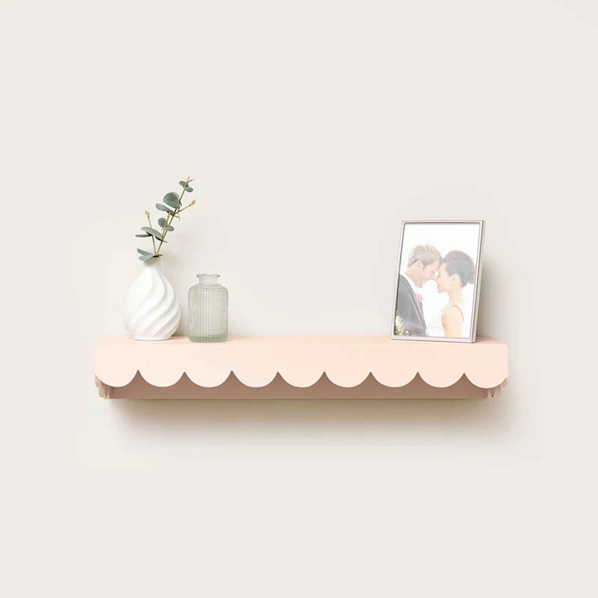 Responsible Large Pink Scalloped Wall Storage Shelf - 61cm Casual