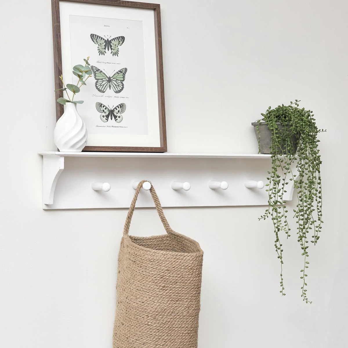 Enhanced White Wall Shelf with Hooks Certified