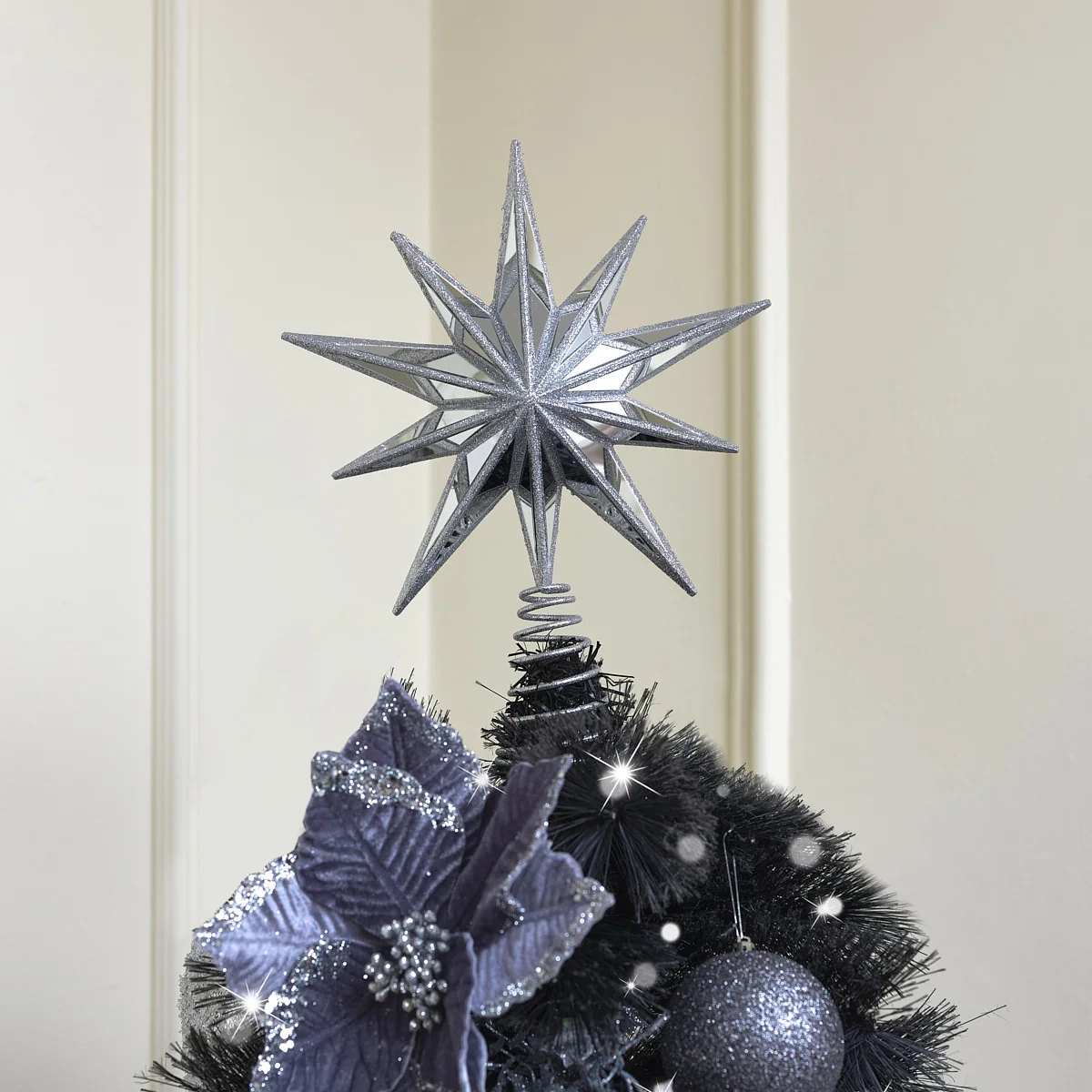 Elegant Silver Mirrored Star Tree Topper - 31cm Trendy