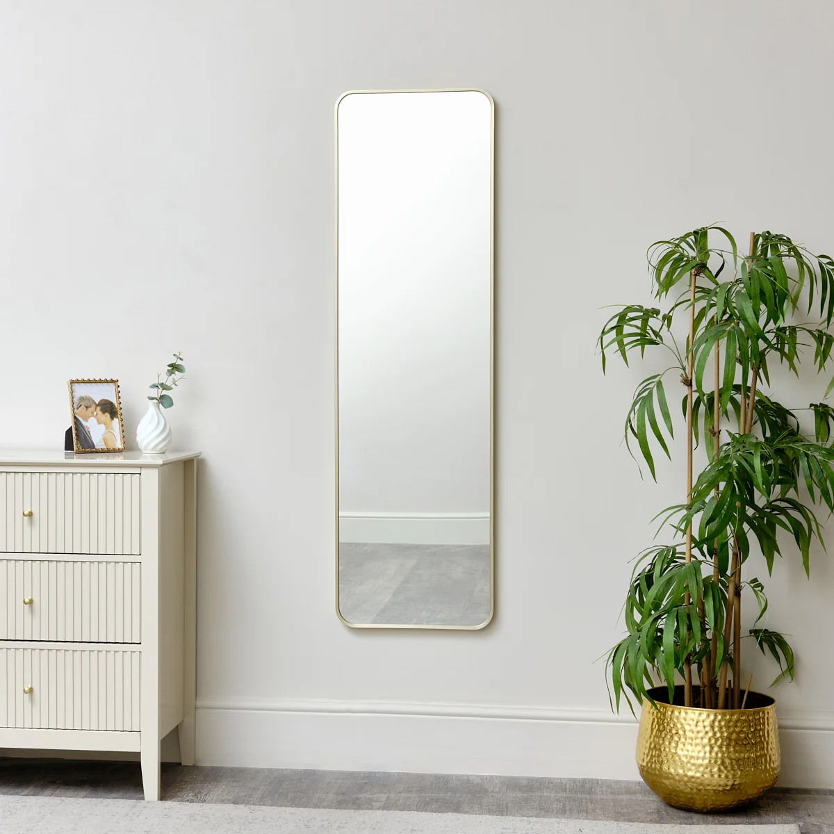 Casual Tall Gold Curved Framed Wall Leaner Mirror 135cm x 40cm Selected