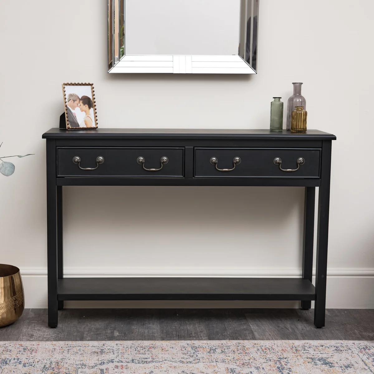 Breathable Large Black 2 Drawer Console Table Fast