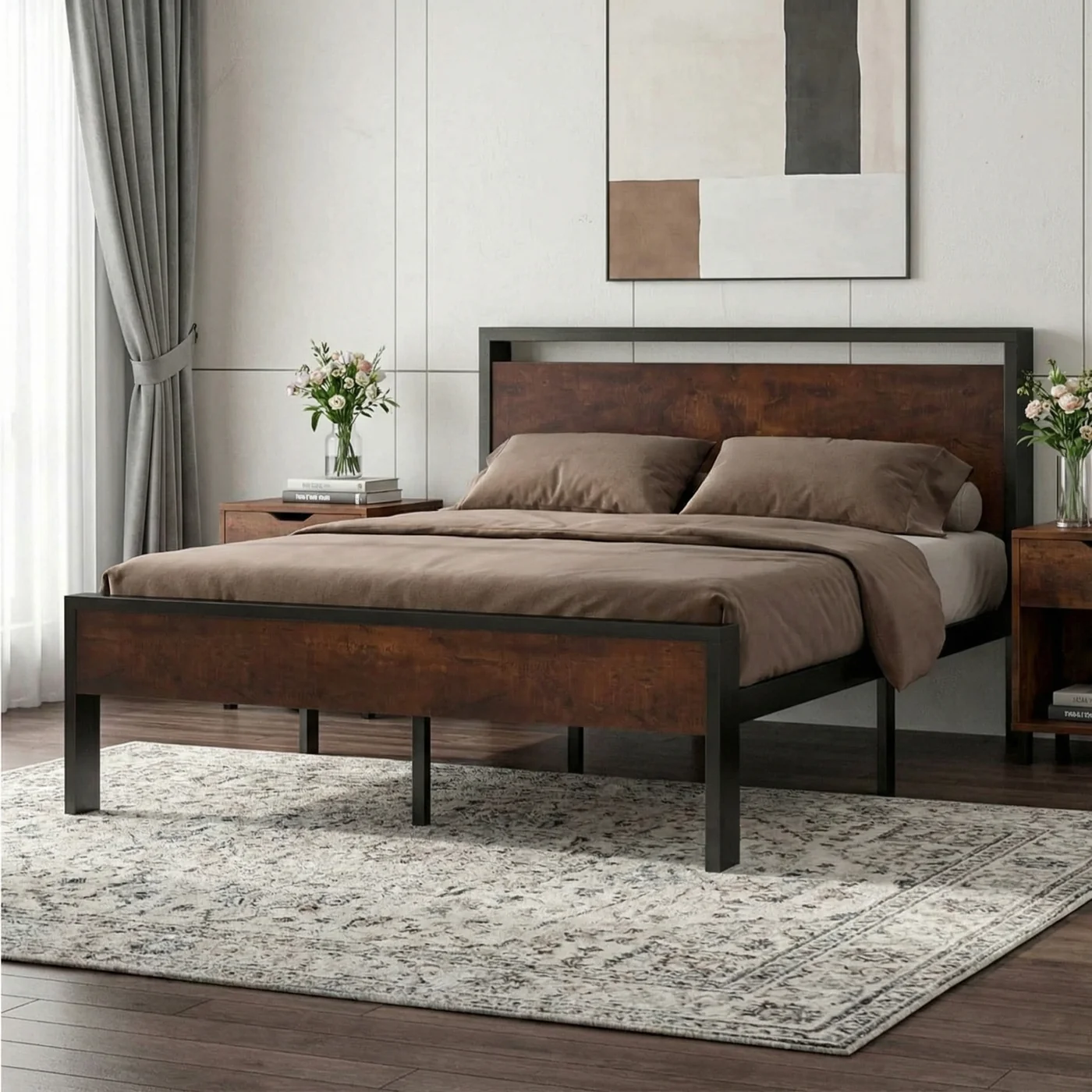 Optimized Metal Platform Bed Frame with Wooden Headboard Footboard Quiet No-Slip Design No Box Spring NeededMetal Platform Bed Frame with Wooden Headboard Footboard Quiet No-Slip Design No Box Spring Needed Premium
