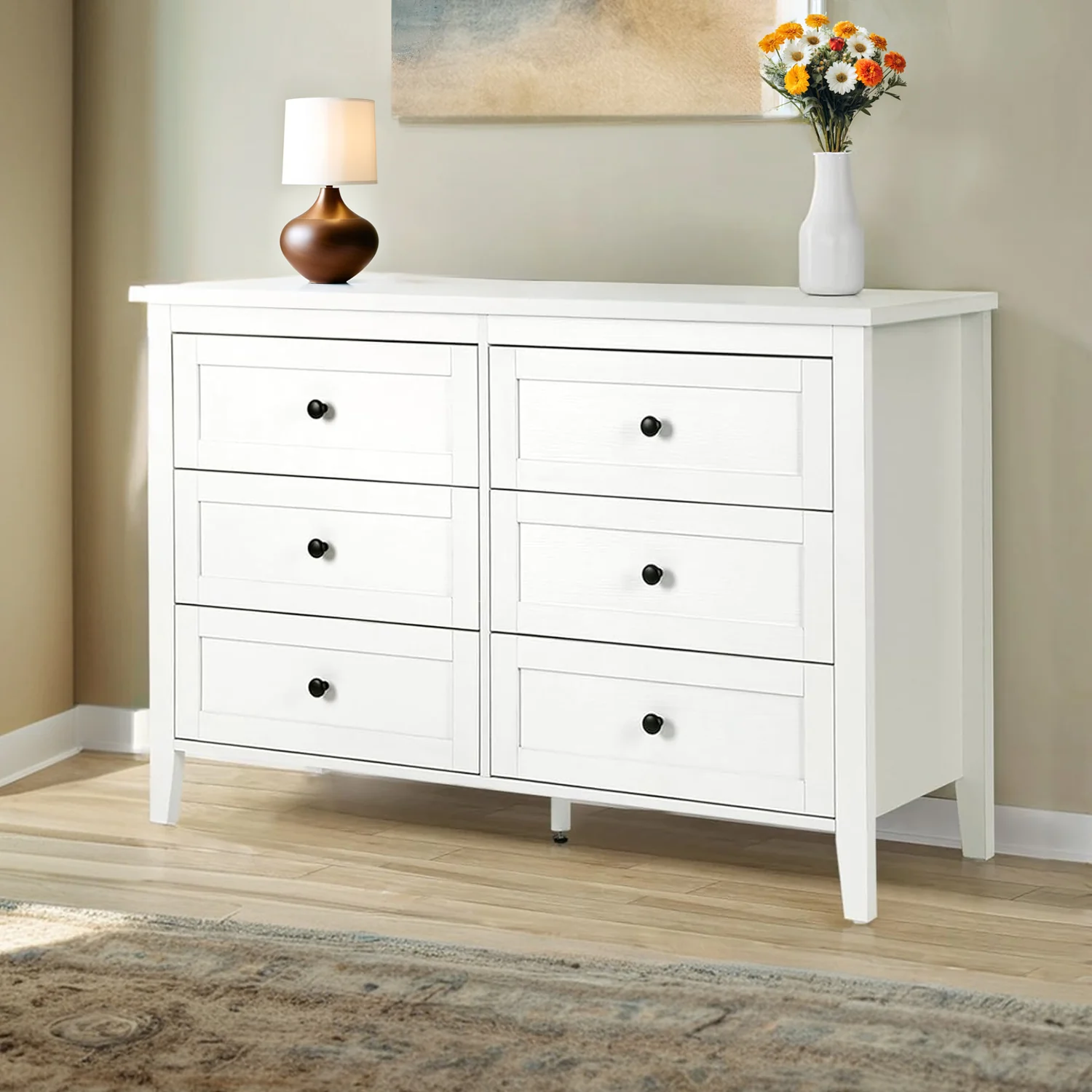Easy-to-Use Traditional White Dresser with 6 Drawers Storage Dresser Chest DresserTraditional White Dresser with 6 Drawers Storage Dresser Chest Dresser Elite