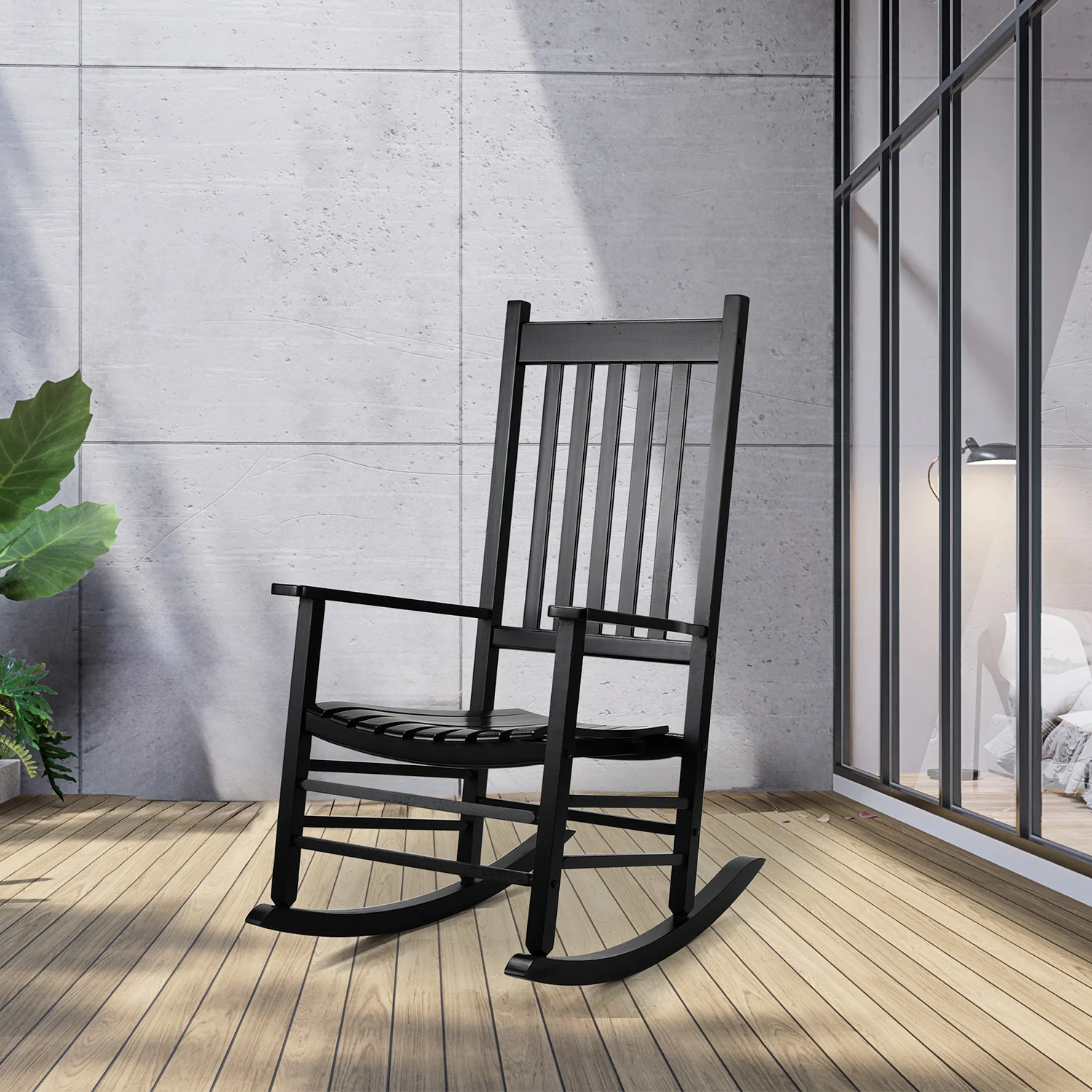 Relaxed Wooden Rocking Chair Outdoor Porch Rocker with High Back for Garden Lawn Balcony Backyard Porch-1 PackWooden Rocking Chair Outdoor Porch Rocker with High Back for Garden Lawn Balcony Backyard Porch-1 Pack Certified