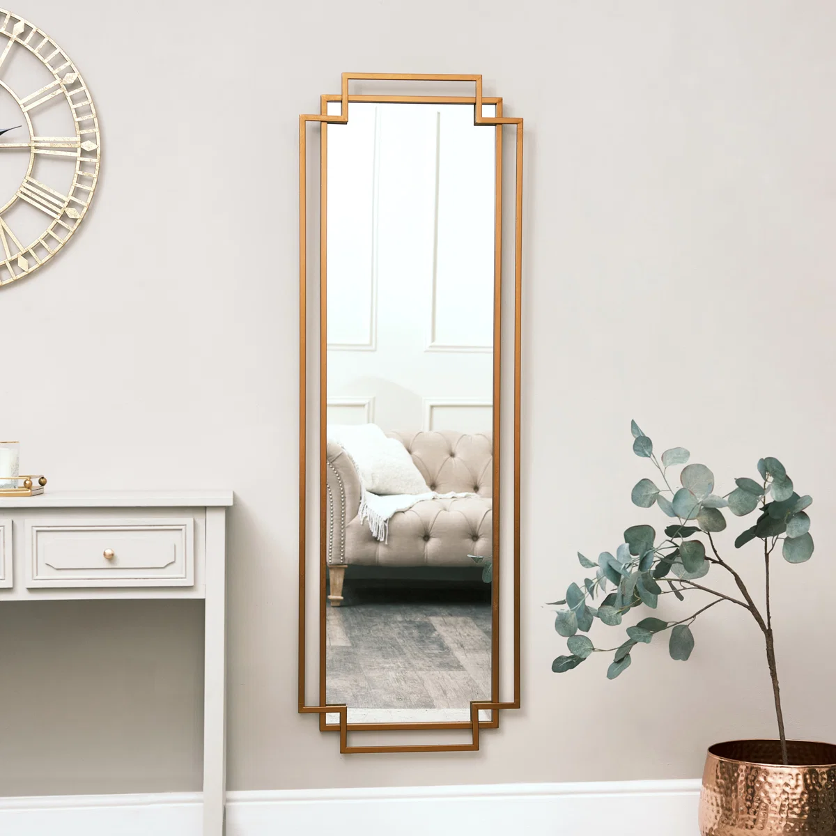 Excellent Copper Art Deco Wall Mirror 142cm x 47cm Expertly Made