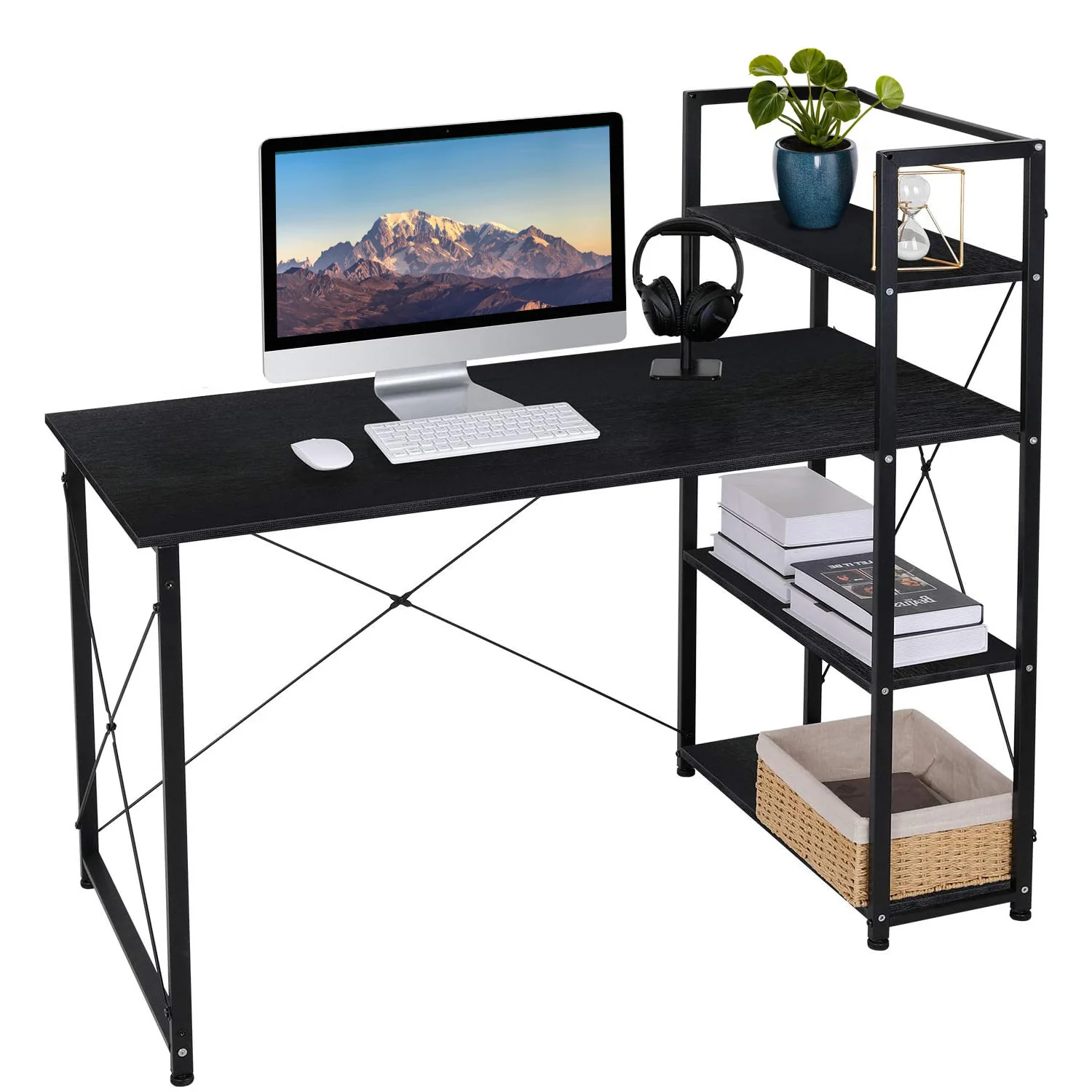 Reusable 47-inch Computer Desk Writing Study Table with Storage Reversible Bookshelf47-inch Computer Desk Writing Study Table with Storage Reversible Bookshelf Durable