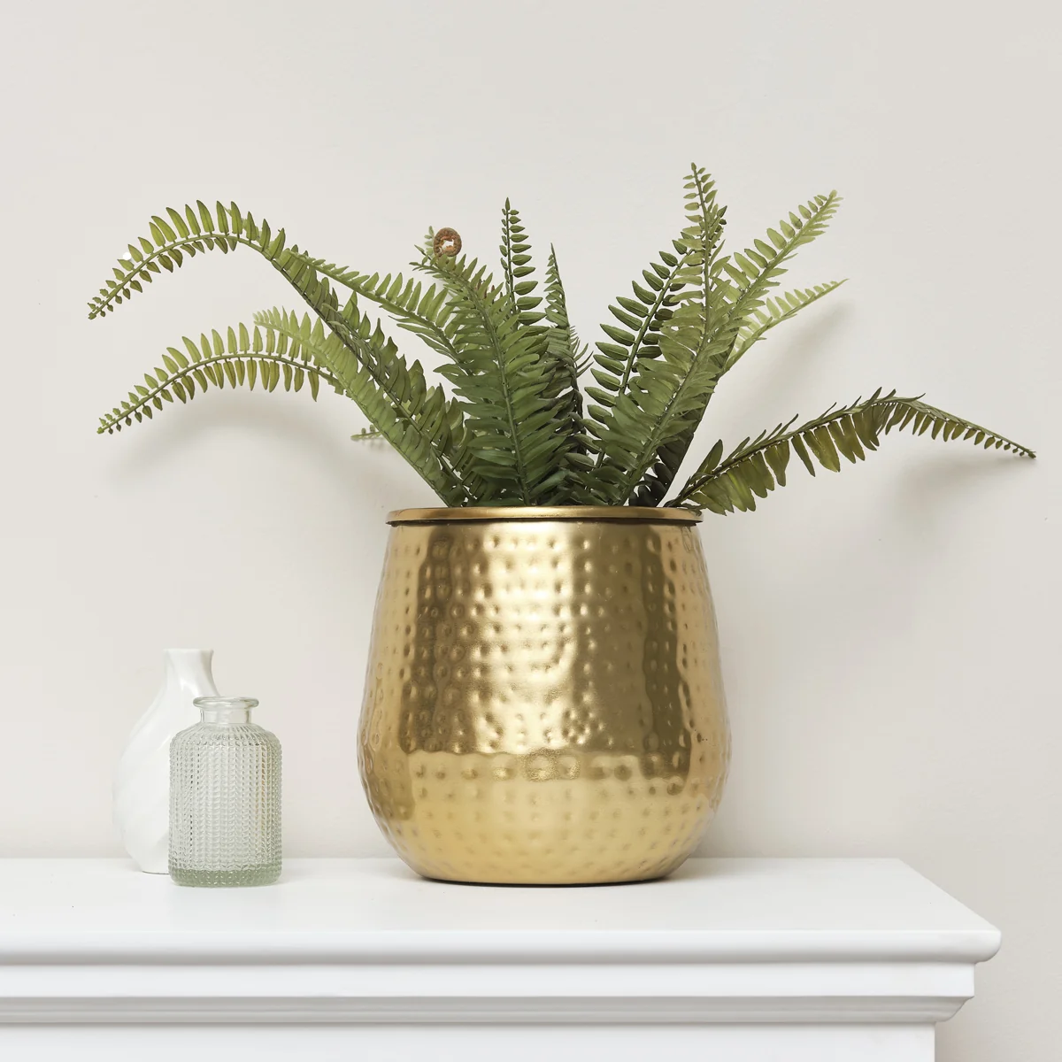 Fashionable Gold Hammered Metal Planter 20cm x 20cm Pure