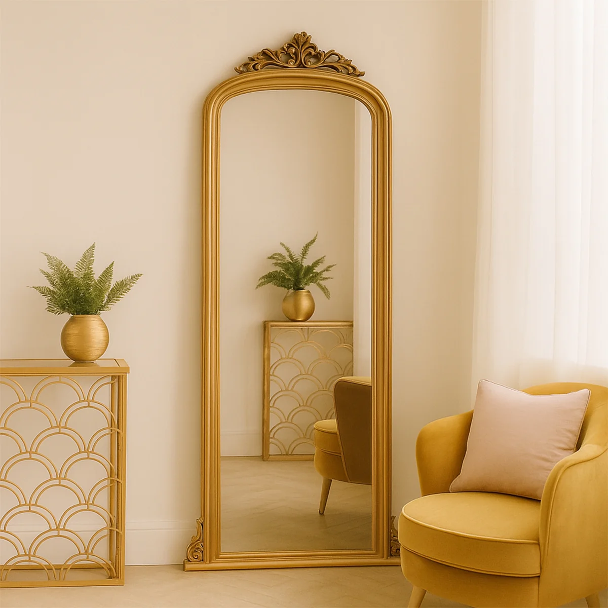 Pure Tall Gold Ornate Vintage Wall Leaner Mirror 80cm x 180cm Efficient
