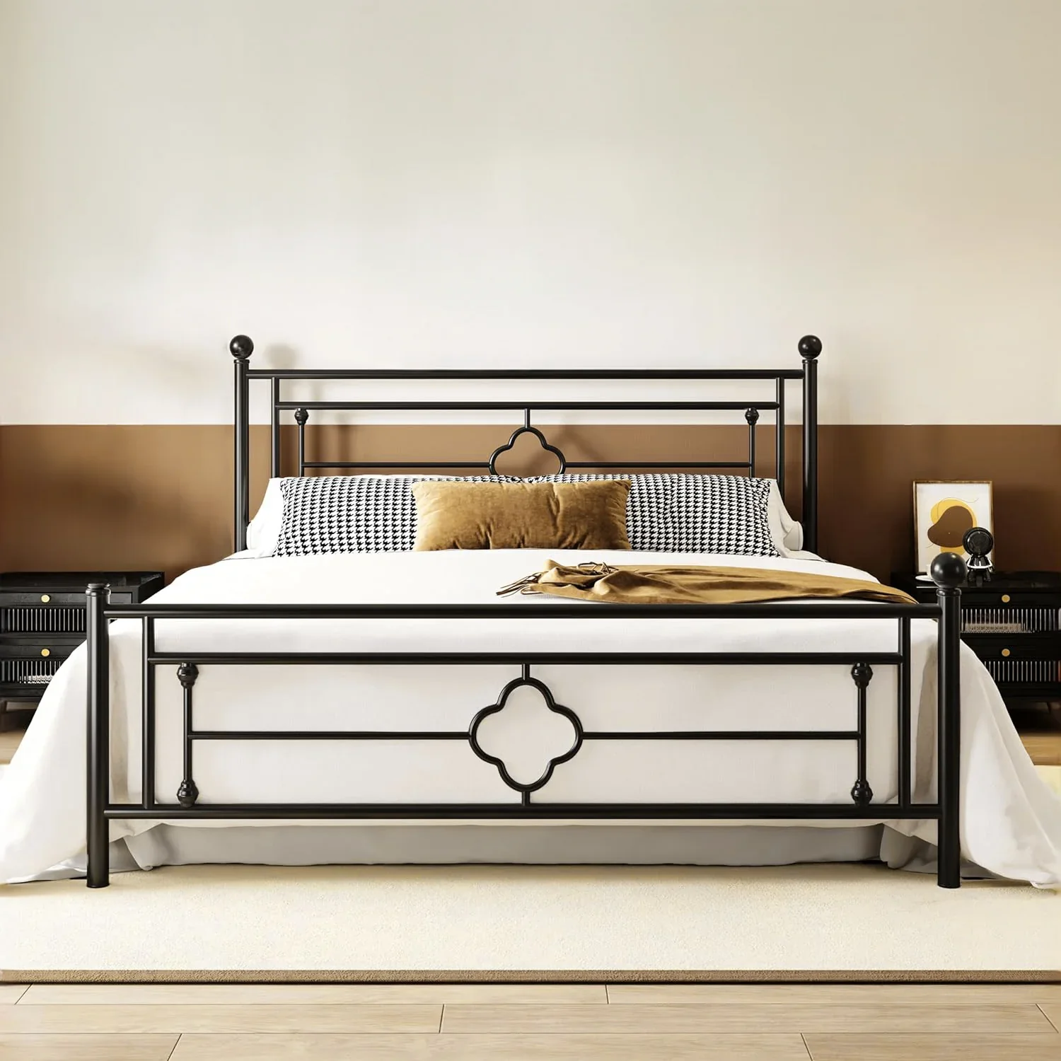 Functional Victorian Vintage Metal Platform Bed Frame with Headboard Footboard Bed StorageVictorian Vintage Metal Platform Bed Frame with Headboard Footboard Bed Storage Elegant