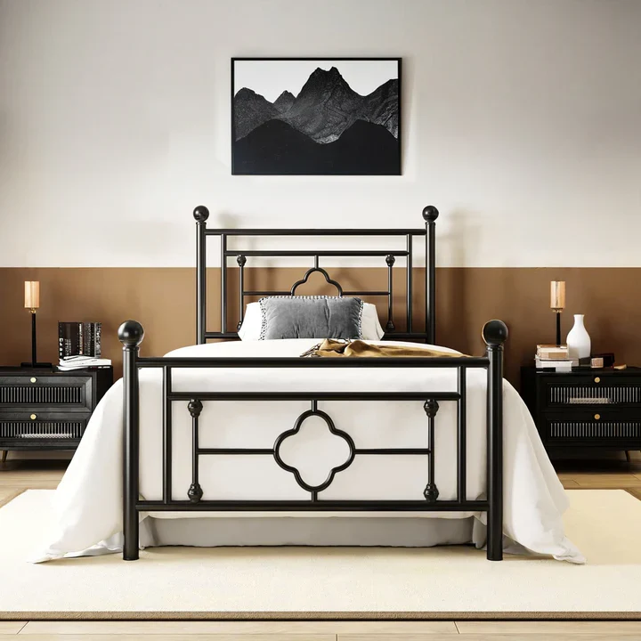 Efficient Twin Size Victorian Vintage Metal Platform Bed Frame with Headboard and Footboard Mattress Base with Storage Easy Assembly without Box SpringTwin Size Victorian Vintage Metal Platform Bed Frame with Headboard and Footboard Mattress Base with Storage Easy Assembly without Box Spring Pure