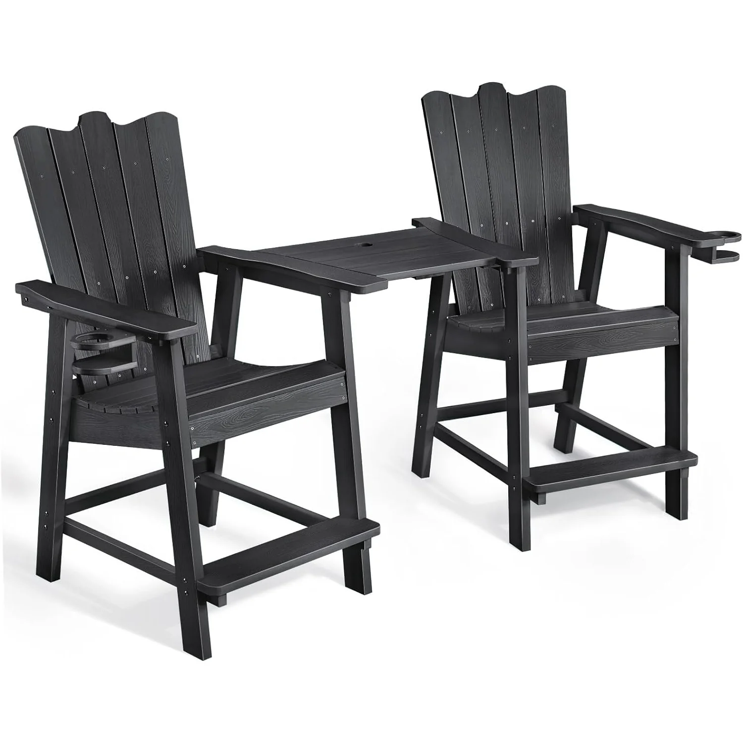 Trusted Tall Balcony Chair 2-Piece Set with Removable Connecting Outdoor Adirondack Chairs with Cup Holder and Umbrella HoleTall Balcony Chair 2-Piece Set with Removable Connecting Outdoor Adirondack Chairs with Cup Holder and Umbrella Hole High-End