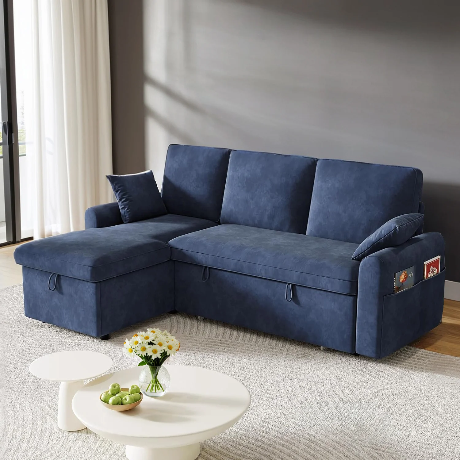 High-Performance L Shaped Sleeper Sofa with Storage Chaise Pull Out Couch Bed with 2 Pillows Sectional Sleeper Couch for Living RoomL Shaped Sleeper Sofa with Storage Chaise Pull Out Couch Bed with 2 Pillows Sectional Sleeper Couch for Living Room Easy-to-Use