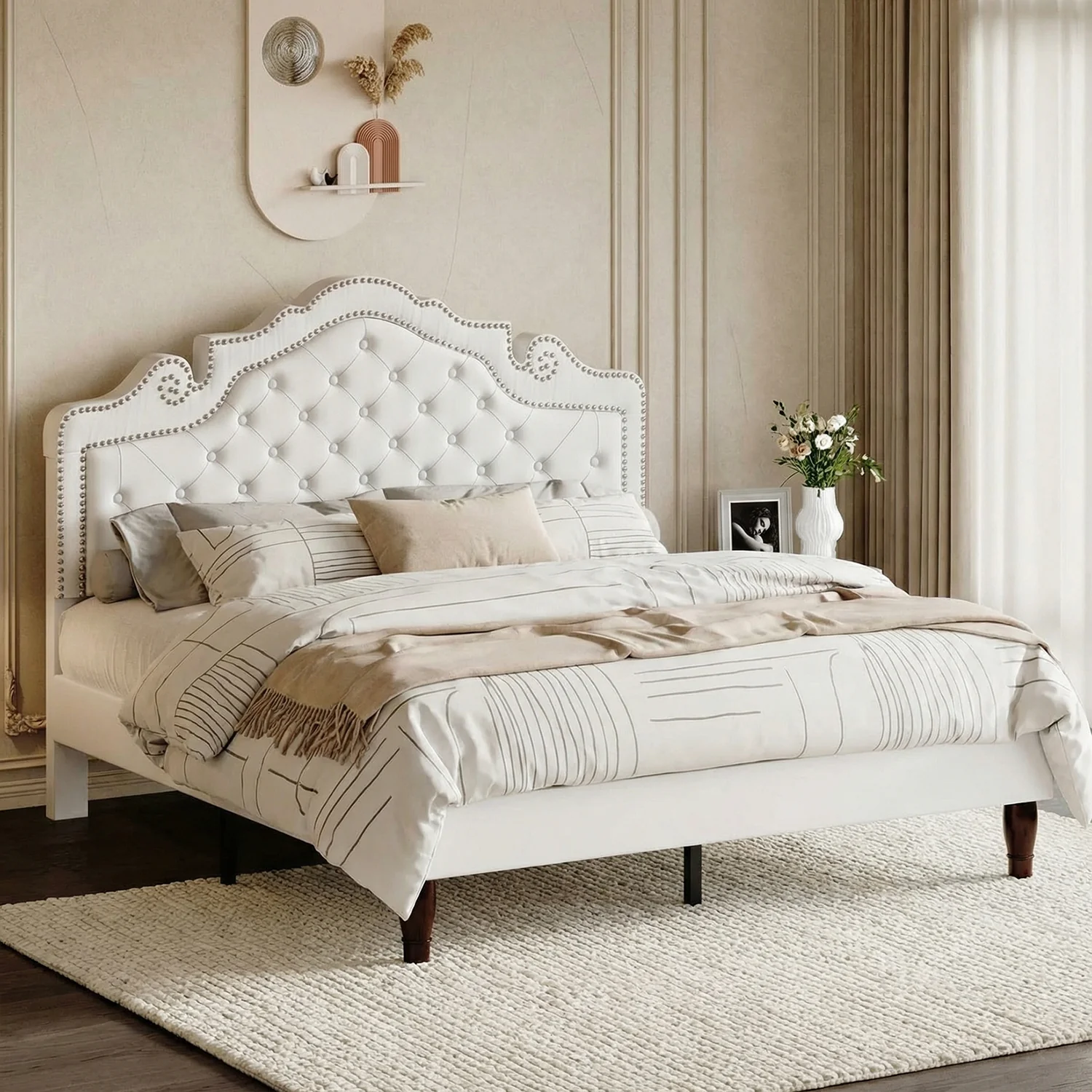 Efficient Upholstered Button Tufted Platform Bed with Adjustable Velvet Tiara Headboard No Springs RequiredUpholstered Button Tufted Platform Bed with Adjustable Velvet Tiara Headboard No Springs Required Excellent