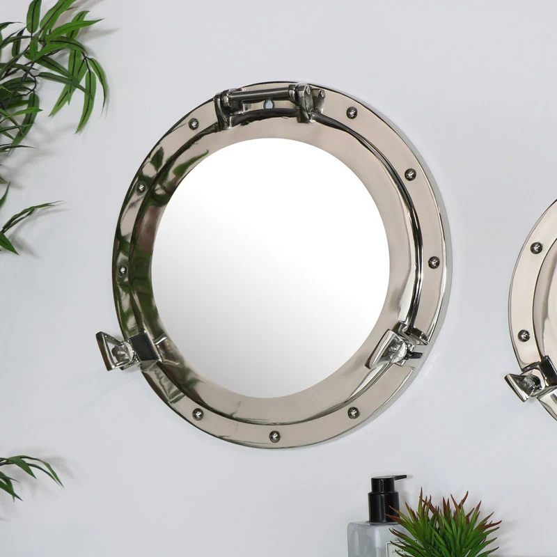High-Grade Nautical Porthole Mirror in Silver - 38cm x 38cm Functional