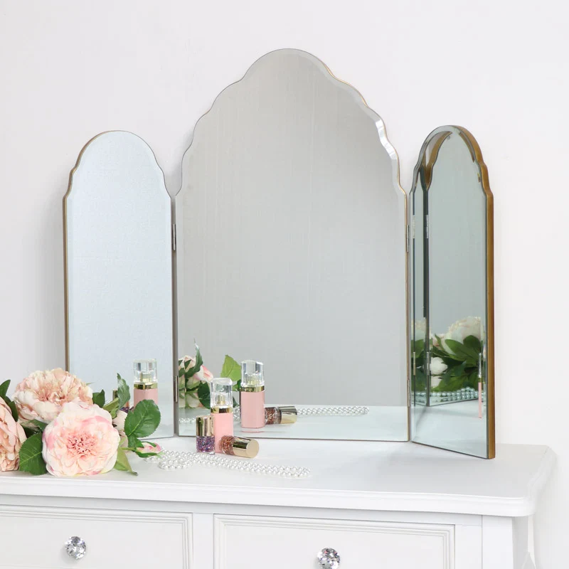 Smooth Antique Gold Arched Triple Vanity Mirror 60cm x 72cm Fine