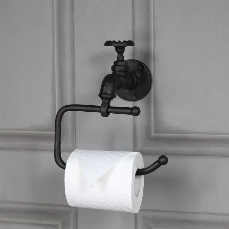 Functional Rustic Metal Tap Toilet Roll Holder 19cm x 21cm Smooth