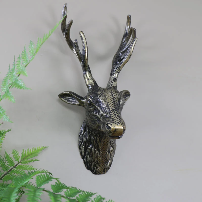 Premium Material Antique Gold Metal Wall Mounted Stag Head Fine Crafted
