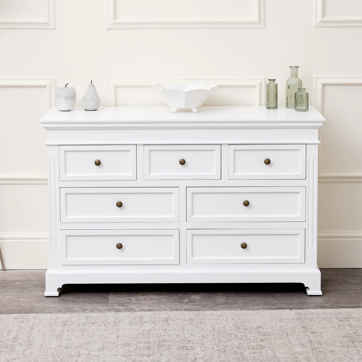Sophisticated Large White 7 Drawer Chest of Drawers - Daventry White Range First-Class
