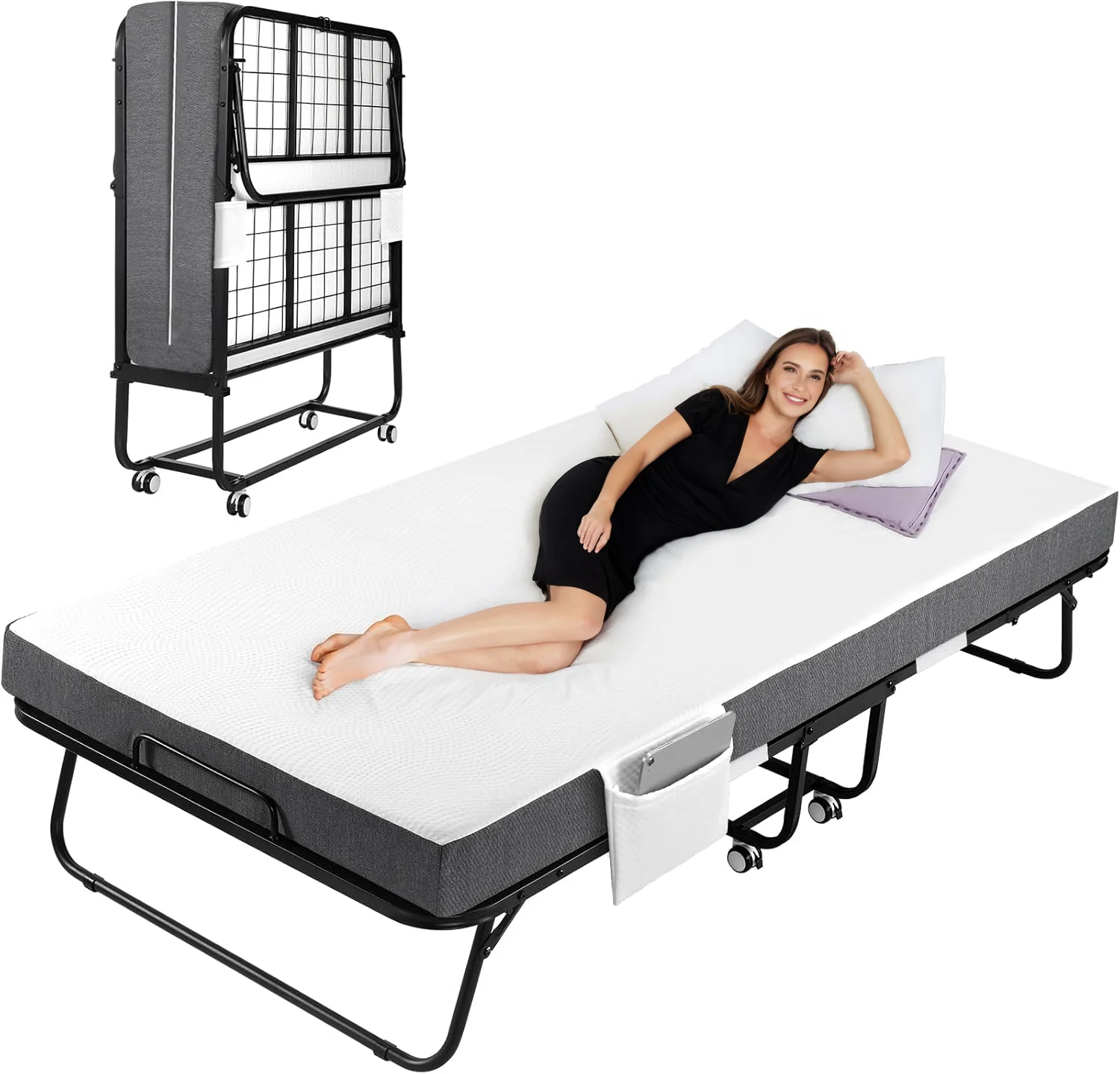 Modern Portable Folding Bed with 4-inch Mattress wheels and storage bagPortable Folding Bed with 4-inch Mattress wheels and storage bag Classic