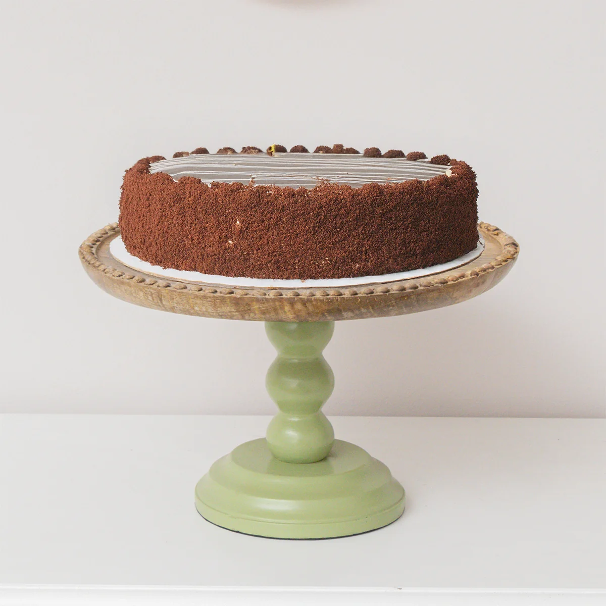 Certified Round Sage Green Mango Wood Bobble Detail Cake Display Stand Modern