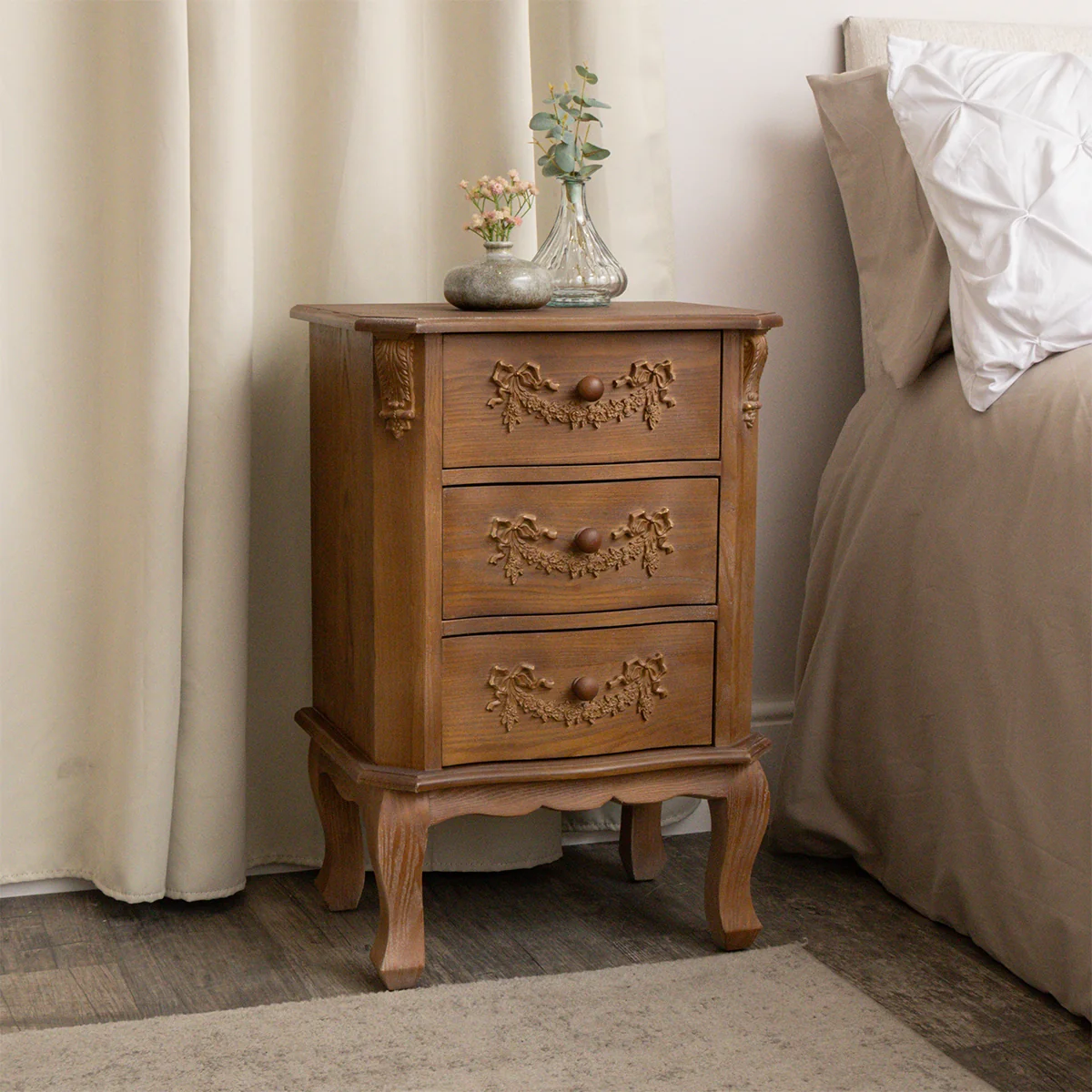 Elite Wooden 3 Drawer Bedside Table - Pays Du Bois Range Versatile
