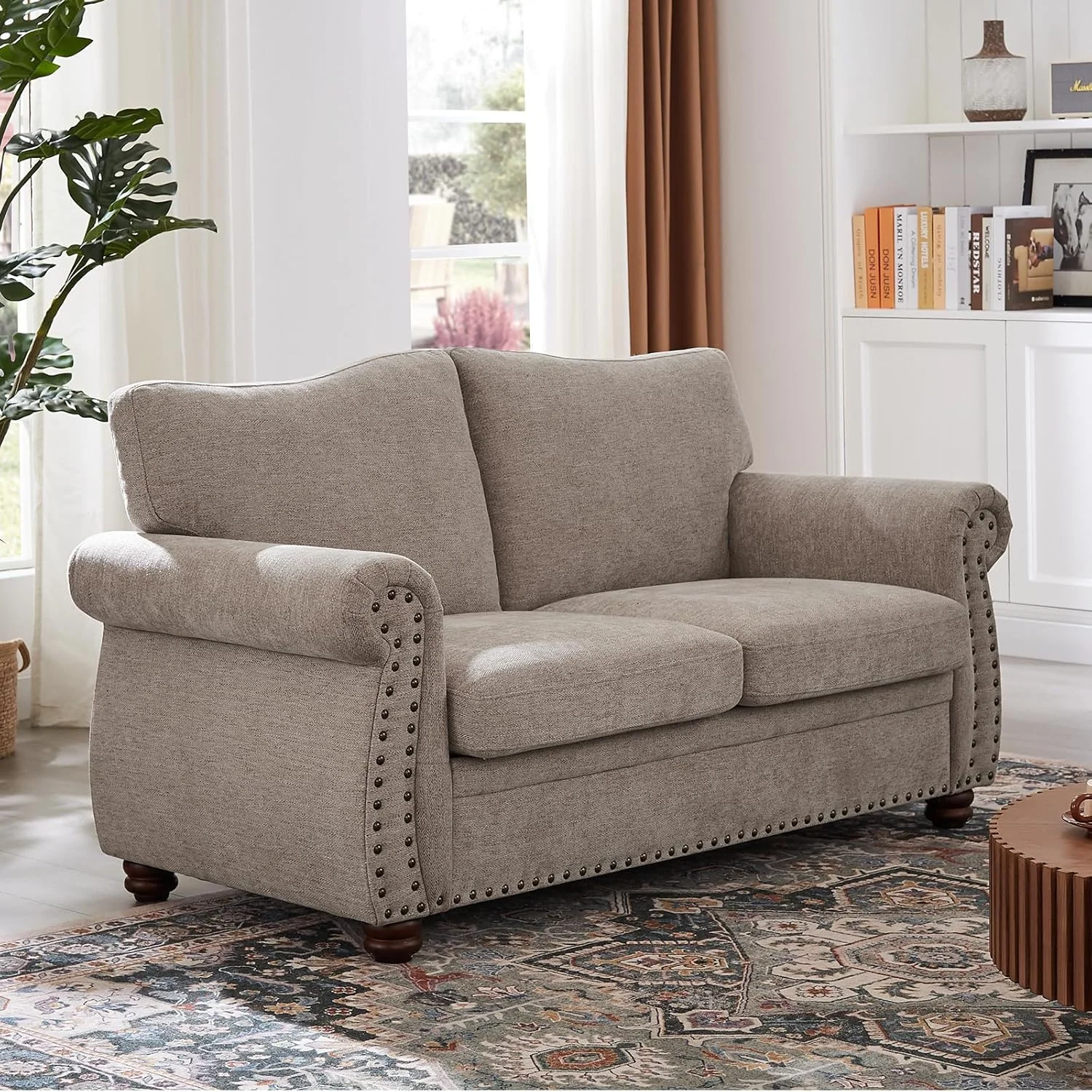 Expertly Made 66 Inch Loveseat Couch Chenille Fabric Nailhead Sofa with Springs Seat Cushion Rolled Arms66 Inch Loveseat Couch Chenille Fabric Nailhead Sofa with Springs Seat Cushion Rolled Arms Smart