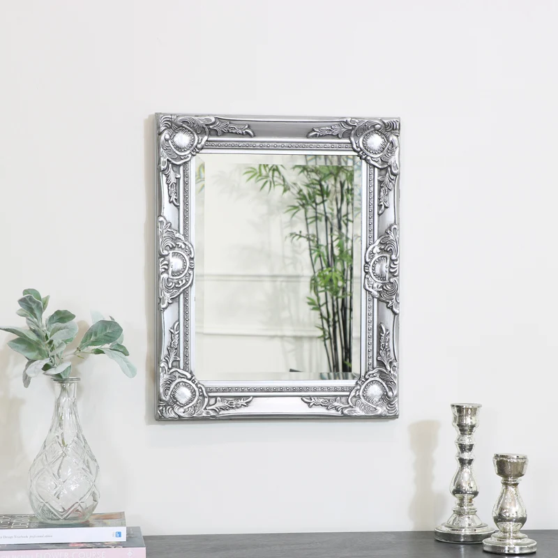 Dependable Ornate Silver Wall Mirror with Bevelled Glass 52cm x 42cm Exclusive