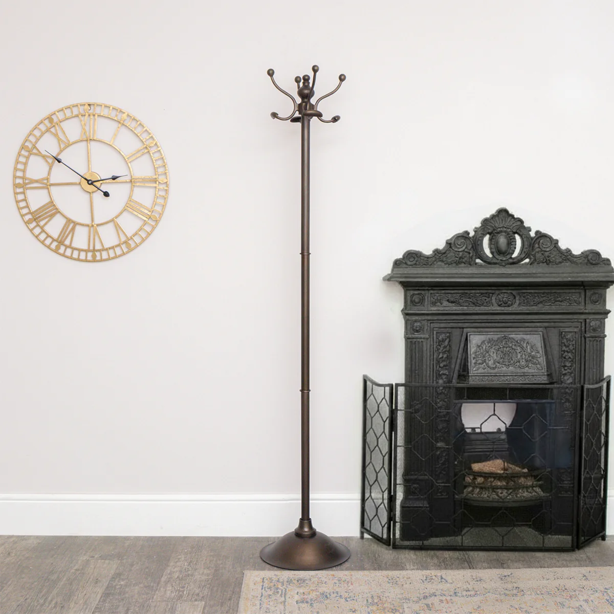 Solid Tall Bronze Metal Coat Rack with 8 Storage Hooks Organic