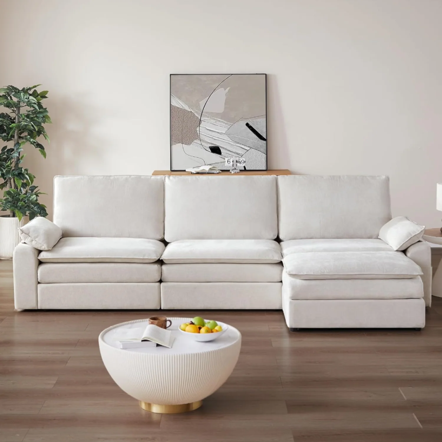 Convenient 119 Inch Oversized Modern Modular Sectional Sofa with Coffee Table Ottoman 4 Seater L-Shaped Chenille Cloud Couch with Dual Charging Ports119 Inch Oversized Modern Modular Sectional Sofa with Coffee Table Ottoman 4 Seater L-Shaped Chenille Cloud Couch with Dual Charging Ports Authentic